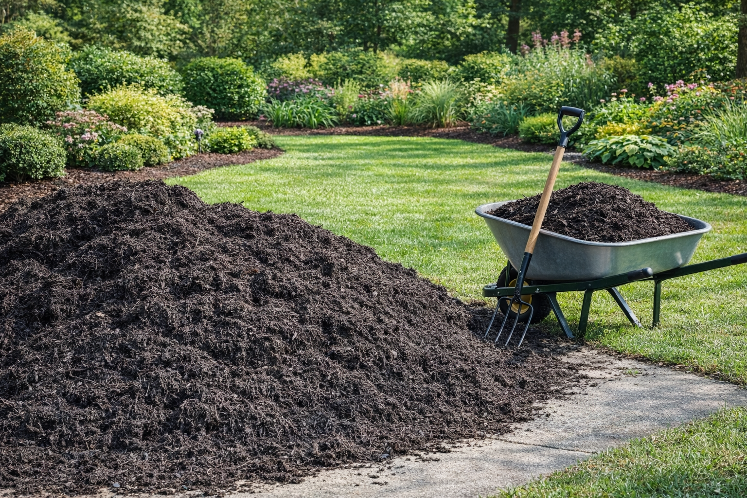 Mulch installation and flower bed refresh by Emerald Lawn Company